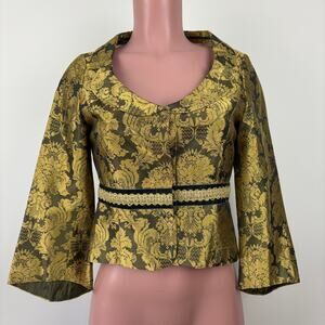 Noa Noa Queen Mary Jacket XS Gold Green Regal Victorian Maximalist Silk Blend